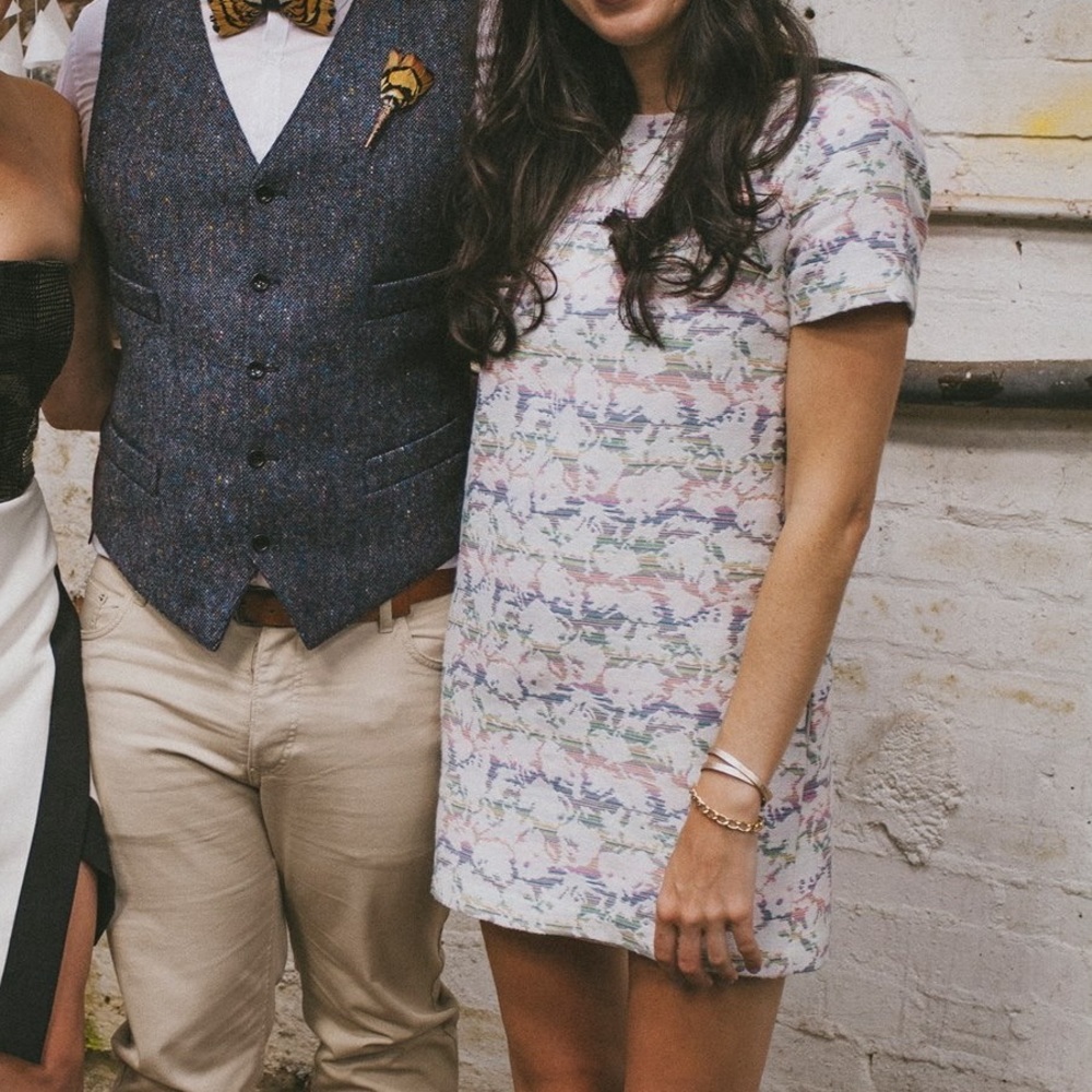 Subtle rainbow print mini shift dress
